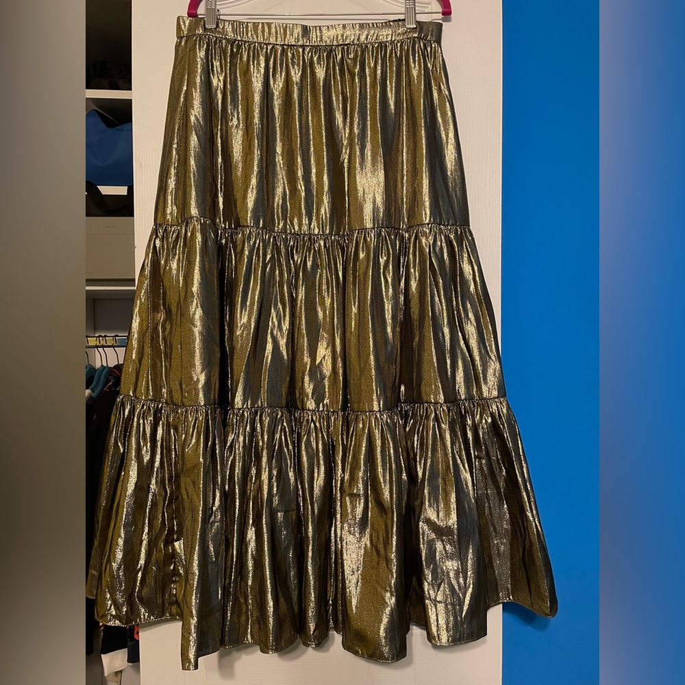 J. Crew Gold Metallic Three-Tiered Skirt Size Large